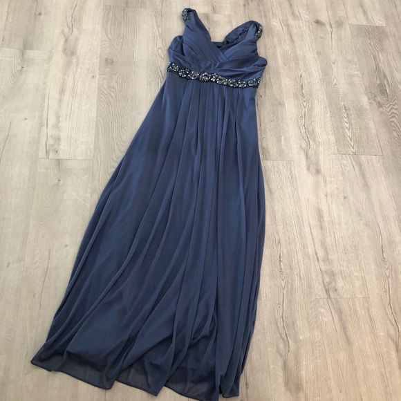 Cachet Slate Blue Chiffon Goddess Gown Beaded Waist and Straps 12 - Picture 11 of 11